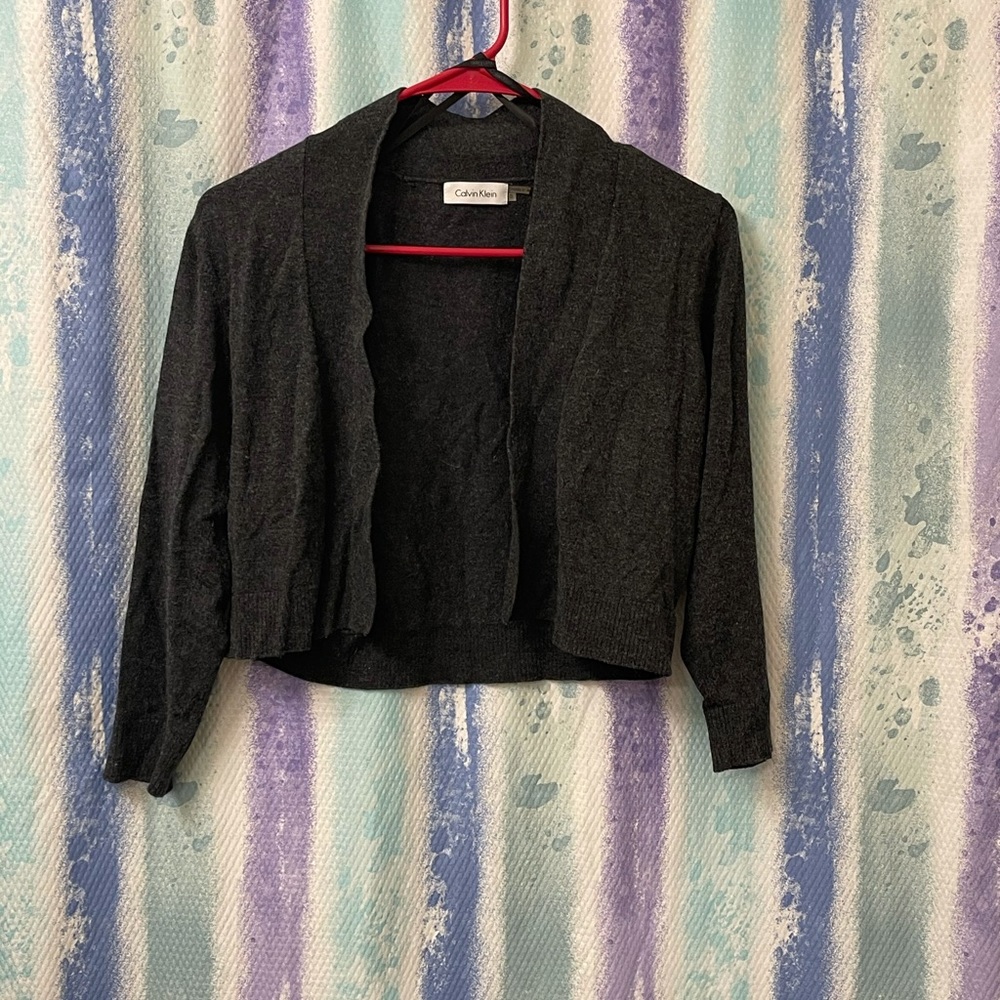 Calvin Klein dark grey silk cropped cardigan